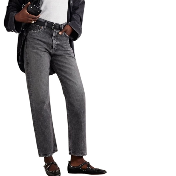 Agolde Denim - AGOLDE 90s Jean Mid-Rise Straight Button Fly Organic Denim Black 25